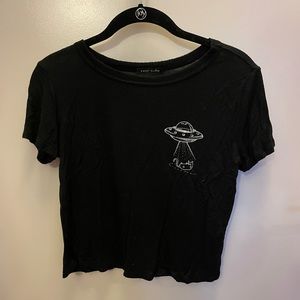 Super Soft Spaceship Cat T-Shirt. Cropped. Size small